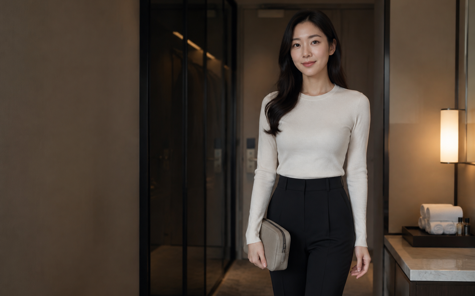 서울 망원동 방문 홈케어를 안내하는 젊은 성인 한국 여성 관리사